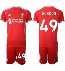 Men Liverpool 49 Kaide Gordon 2025 Red Home Soccer Jersey Suit