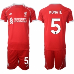 Men Liverpool 5 Ibrahima Konat 2025 Red Home Soccer Jersey Suit