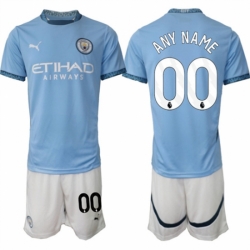 Men Manchester City Custom 2024 25 Light Blue Home Soccer Jersey Suit