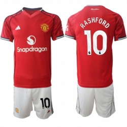 Men Manchester United 10 Marcus Rashford 2025 26 Red Home Soccer Jersey Suit
