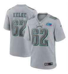 Men Women Youth Toddler Philadelphia Eagles 62 Jason Kelce Grey Super Bowl LVII Patch Atmosphere Fashion Stitched Game Jersey