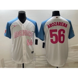Men Mexico Baseball 56 Randy Arozarena 2023 White Blue World Baseball Classic Stitched JerseyS 1