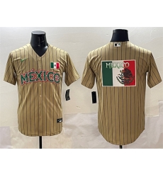 Men Mexico Baseball Tan 2023 World Baseball Classic Team Big Logo Stitched Jersey