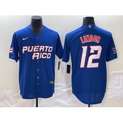 Men Puerto Rico Baseball 12 Francisco Lindor 2023 Royal World Baseball Classic Stitched Jersey