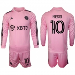 Men Inter Miami CF 10 Lionel Messi 2023 24 Pink Home Soccer Jersey Suit