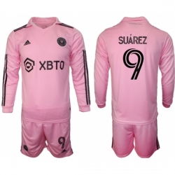 Men Inter Miami CF 9 Luis Surez 2023 24 Pink Home Soccer Jersey Suit