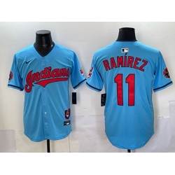 Men Cleveland Guardians 11 Jos E9 Ram EDrez Blue Vapor Premier Limited Stitched Baseball Jersey