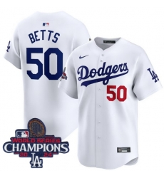 Men Nike Los Angeles Dodgers Mookie Betts #50 White Flex Base 2024 World Series Champions Stitched MLB Jersey Men Nike Los Angeles Dodgers Mookie Betts #50 White Flex Base 2024 World Series Champions Stitched MLB Jersey