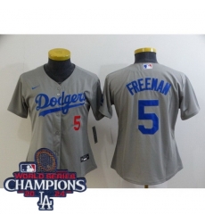 Women Nike Los Angeles Dodgers Freddie Freeman #5 Gray Flex Base 2024 World Series Champions Stitched MLB Jersey Women Nike Los Angeles Dodgers Freddie Freeman #5 Gray Flex Base 2024 World Series Champions Stitched MLB Jersey