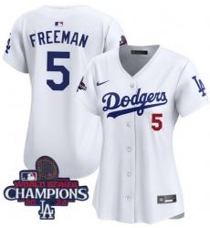 Women Nike Los Angeles Dodgers Freddie Freeman #5 White Flex Base 2024 World Series Champions Stitched MLB Jersey Women Nike Los Angeles Dodgers Freddie Freeman #5 White Flex Base 2024 World Series Champions Stitched MLB Jersey
