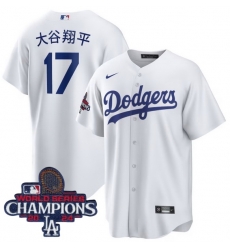 Youth Nike Los Angeles Dodgers Shohei Ohtani #17 White Cool Base 2024 World Series Champions Stitched MLB Jersey Youth Nike Los Angeles Dodgers Shohei Ohtani #17 White Cool Base 2024 World Series Champions Stitched MLB Jersey