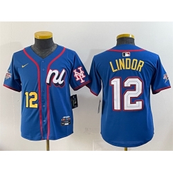 Youth National League 12 Francisco Lindor Blue 2025 All Star Edition Limited Stitched Baseball Jersey