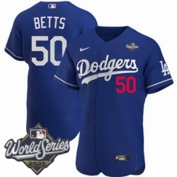 Men Los Angeles Dodgers 50 Mookie Betts 2025 World Series Cool Base Stitched Baseball Jersey Blue