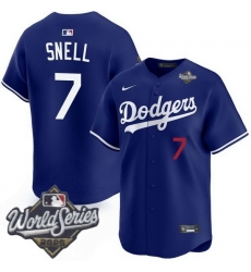 Men Los Angeles Dodgers 7 Blake Snell 2025 World Series Cool Base Stitched Baseball Jersey Blue
