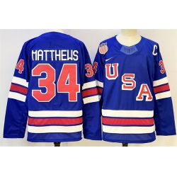 Men USA 34 Auston Matthews Royal 2025 2026 With C Patch Stitched Jersey