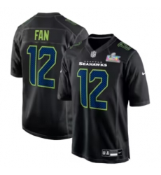 12s Seattle Seahawks Nike Super Bowl LX Patch Carbon Fashion Game Jersey Black