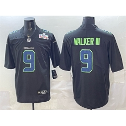 Men Seattle Seahawks 9 Kenneth Walker III Black 2025 Super Bowl LX Patch Carbon Fashion Vapor Untouchable Limited Stitched Football Jersey