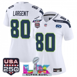 Women Seattle Seahawks 80 Steve Largent White 2025 F U S E  Super Bowl LX Patch And 50th Season  26 USA 250 27 Patch Vapor Limited Football Stitched Jersey