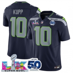 Youth Seattle Seahawks 10 Cooper Kupp Navy 2025 F U S E  Super Bowl LX Patch And 50th Season Patch Vapor Limited Stitched Football Jersey