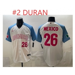 Men Mexico Baseball #2 Duran White 2026 World Baseball Classic Home Stadium Stitched Jersey