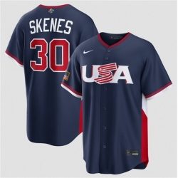 Men USA Baseball  30 Paul Skenes Navy 2026 World Baseball Classic Road Stadium Stitched Jersey