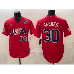 Men USA Baseball  30 Paul Skenes Red 2026 World Baseball Classic United States 250th Anniversary Patch Stadium Stitched Jersey