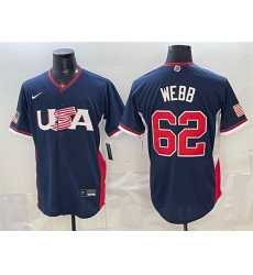 Men USA Baseball 62 Logan Webb Navy 2026 World Baseball Classic Road Stadium Stitched Jersey Men USA Baseball 62 Logan Webb Navy 2026 World Baseball Classic Road Stadium Stitched Jersey