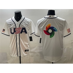 Men USA Baseball Team Big Logo White 2026 World Baseball Classic Home Stadium Stitched Jersey