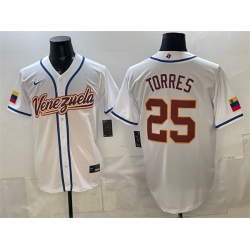 Men Venezuela Baseball  25 Gleyber Torres White 2026 World Baseball Classic Home Stadium Stitched Jersey