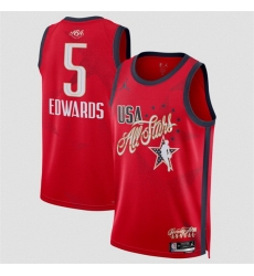 Men 2026 All Star  5 Anthony Edwards Red Stitched Basketball Jersey